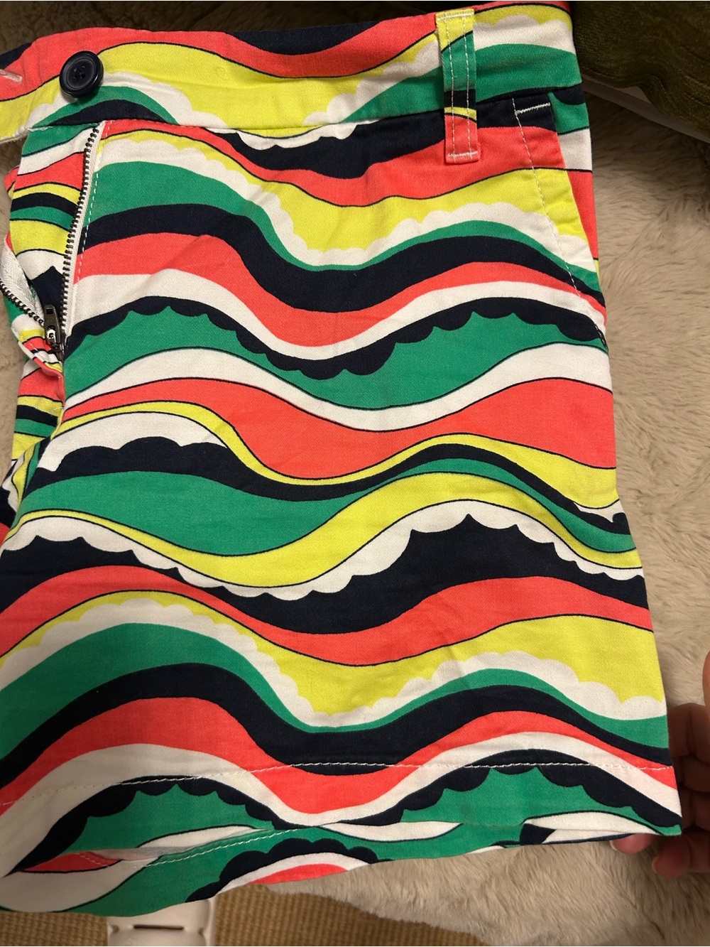crown & ivy Coral, Green, Yellow Wave Print Bermuda Shorts